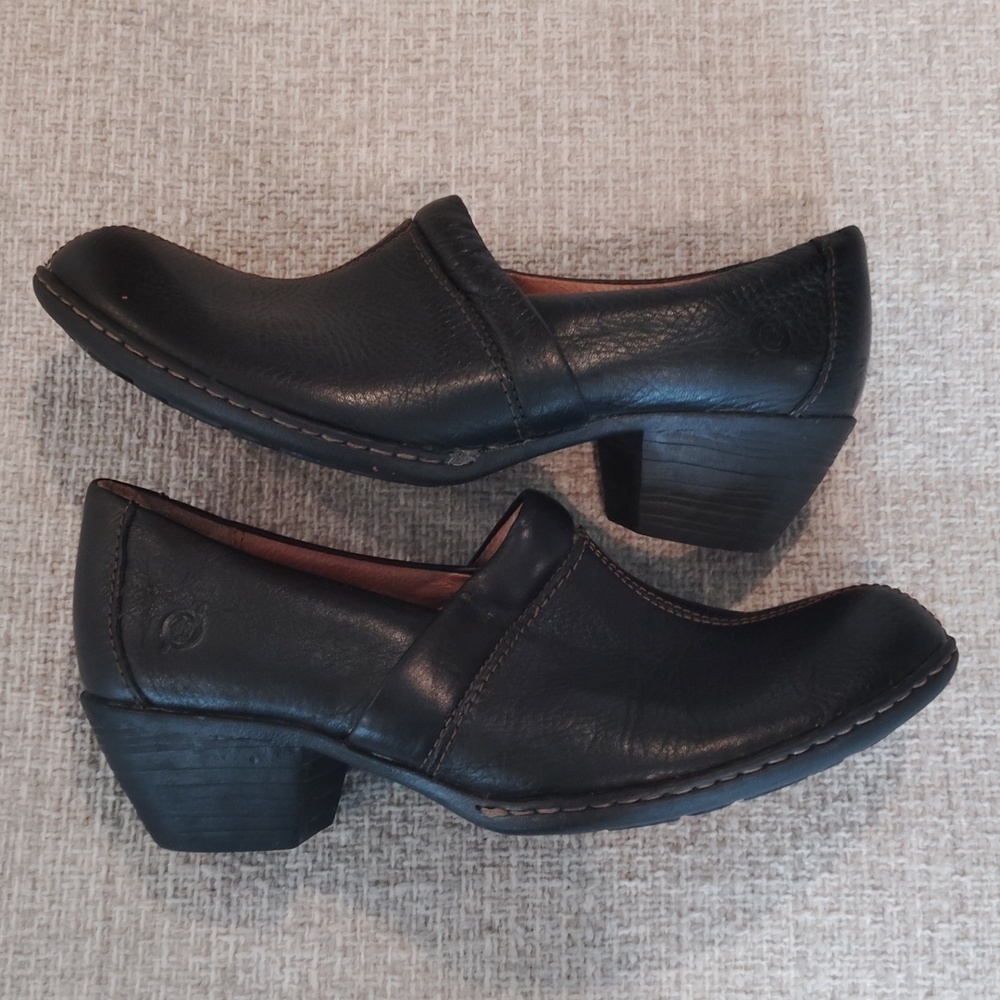 Born Black Leather Mules with Chunky Heel - Picture 4 of 6